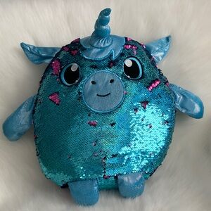 Sparkling Blue and Pink Sequin Unicorn Plush Toy 12” tall